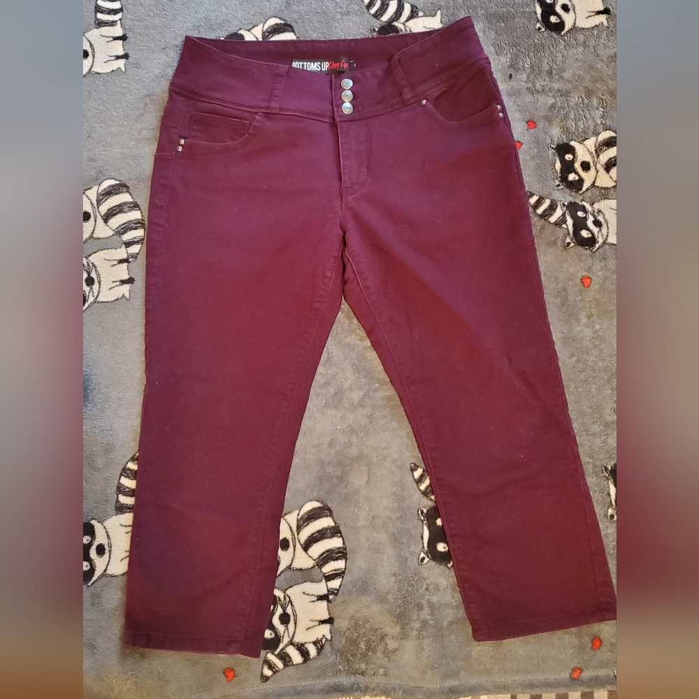 Deep Plum Button-Up Skinny Capris